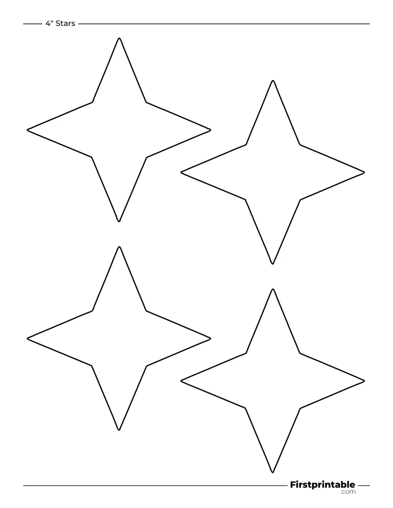 4 pointed - Sparkle Star Template - 4 inch Outline