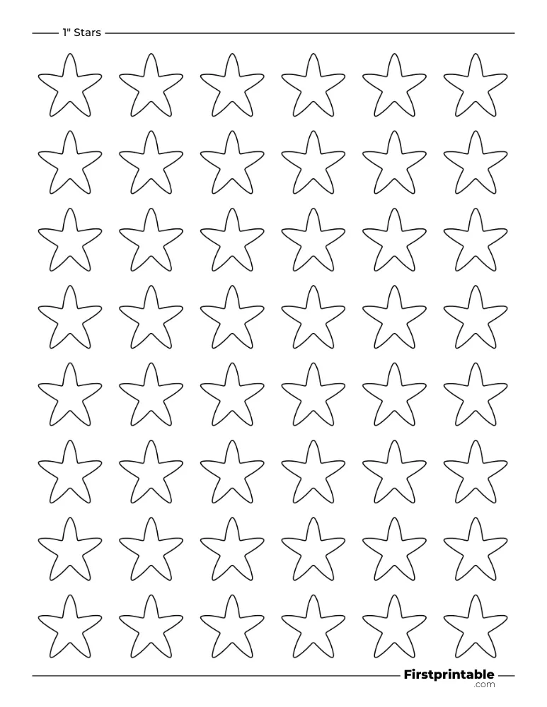 5 pointed - Star Template and Outline - 1 inch