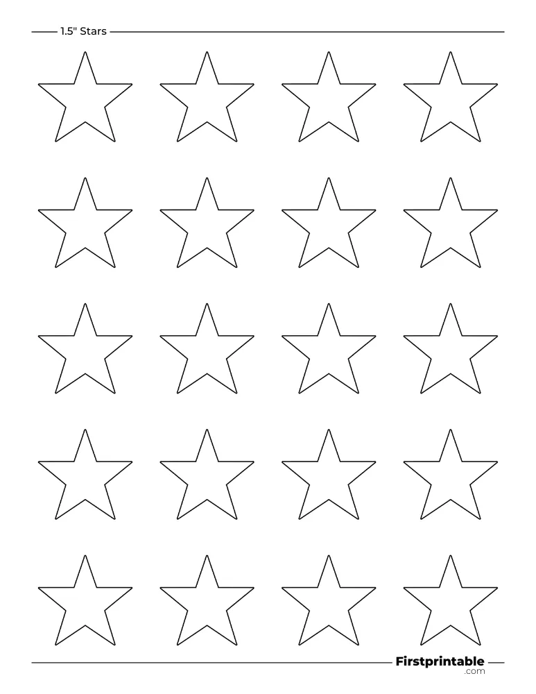 5 pointed - Sharp Star Template - 1.5 inch Outline