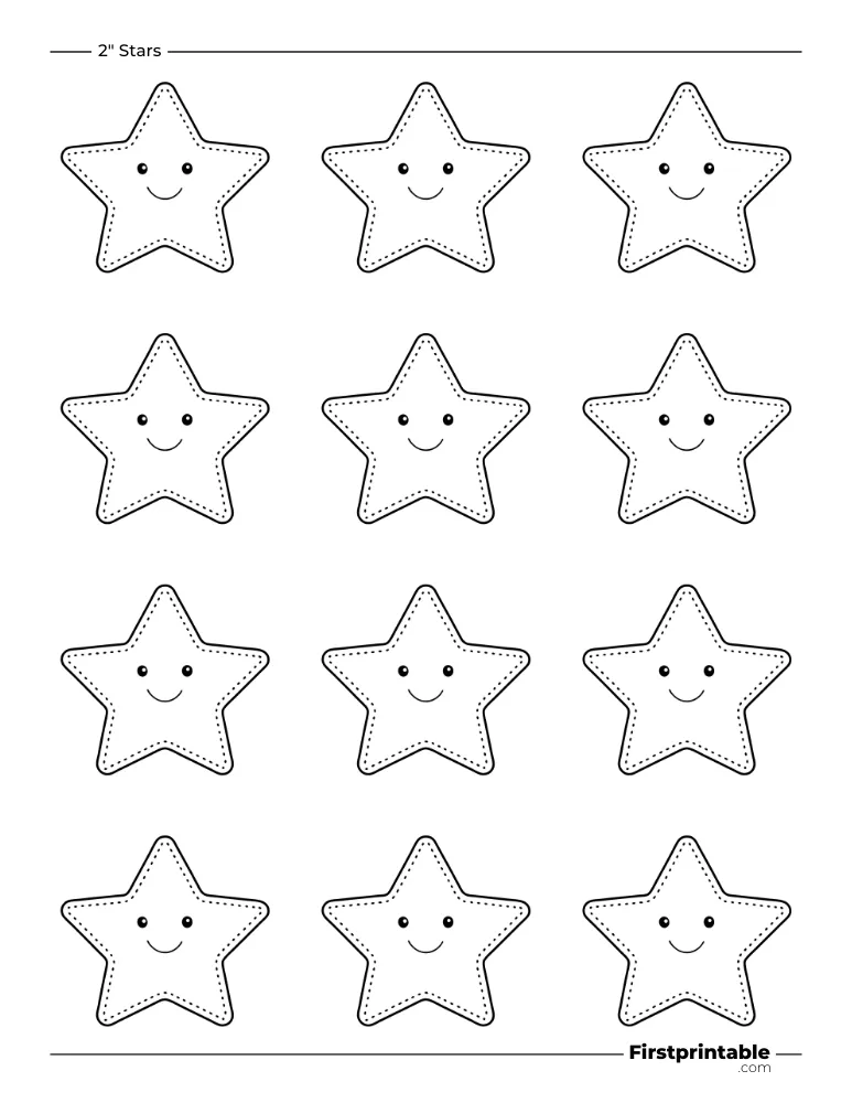 5 pointed - Cute Star Template - 2 inch Outline