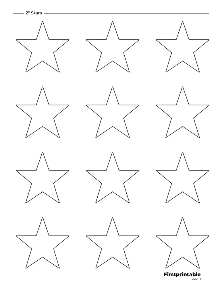 5 pointed - Sharp Star Template - 2 inch Outline
