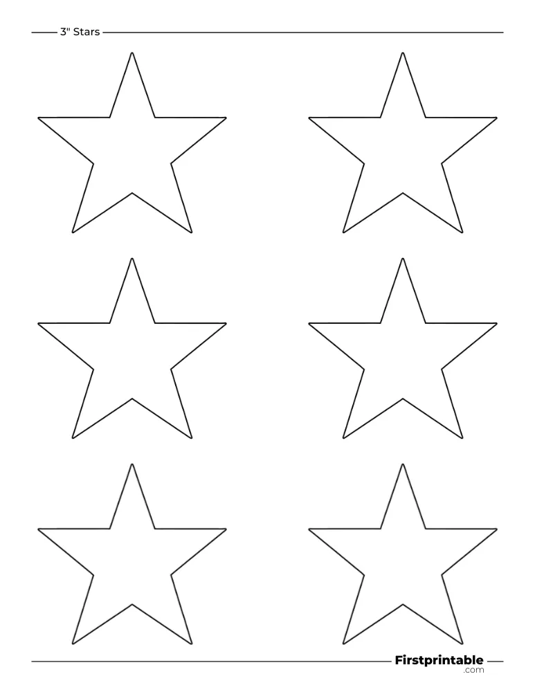 5 pointed - Sharp Star Template - 3 inch Outline