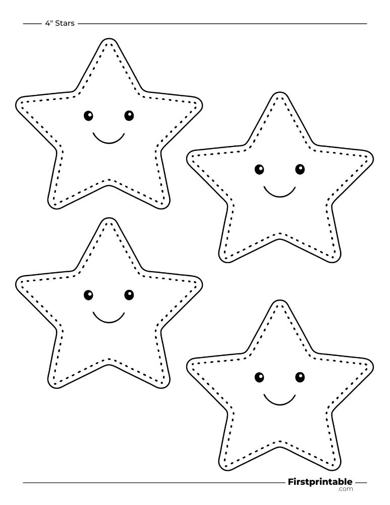 5 pointed - Cute Star Template - 4 inch Outline