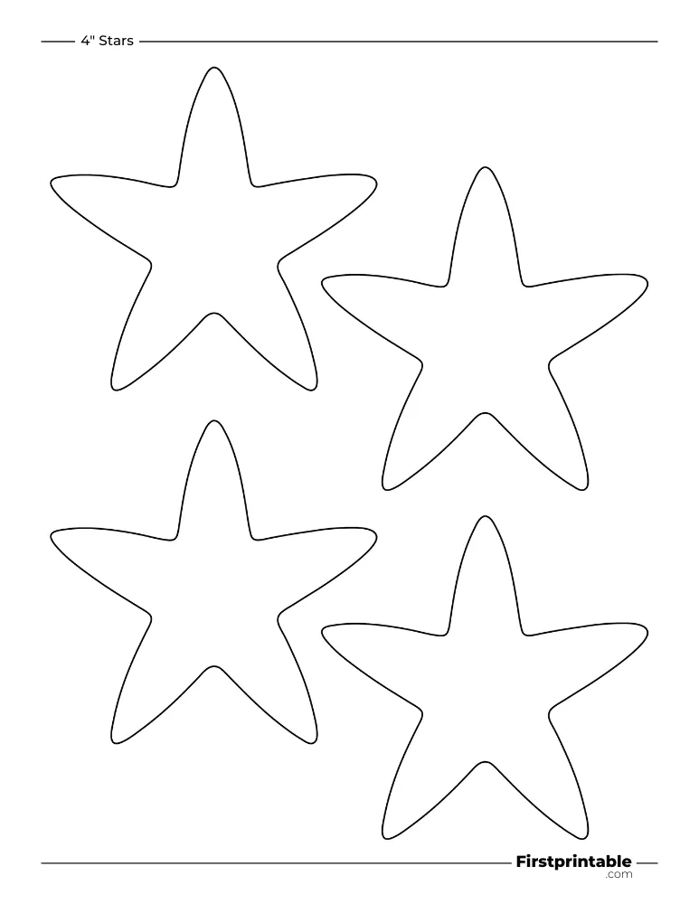 5 pointed - Star Template and Outline - 4 inch