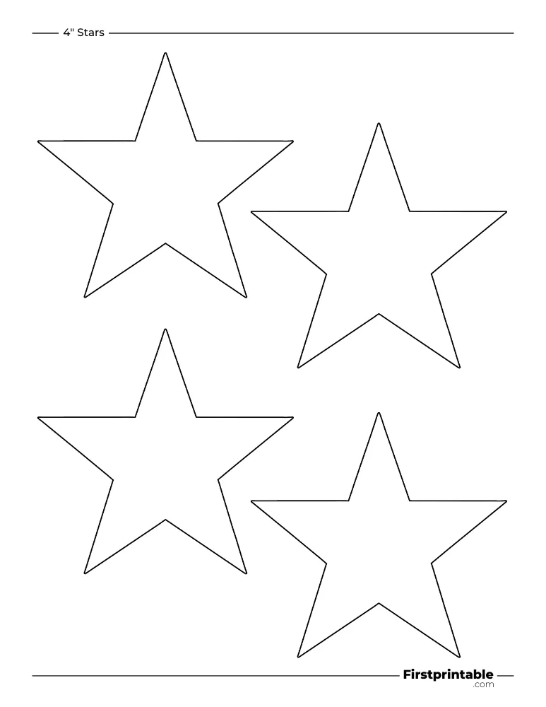 5 pointed - Sharp Star Template - 4 inch Outline