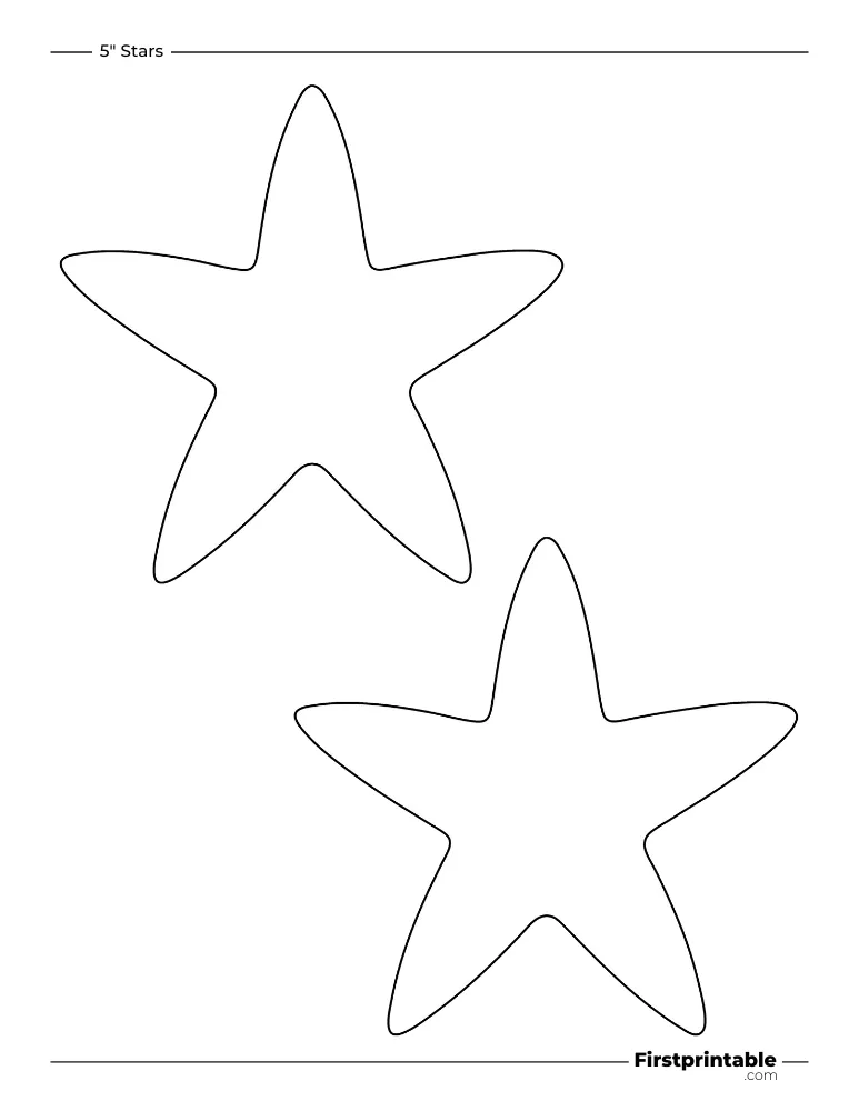 5 pointed - Star Template and Outline - 5 inch