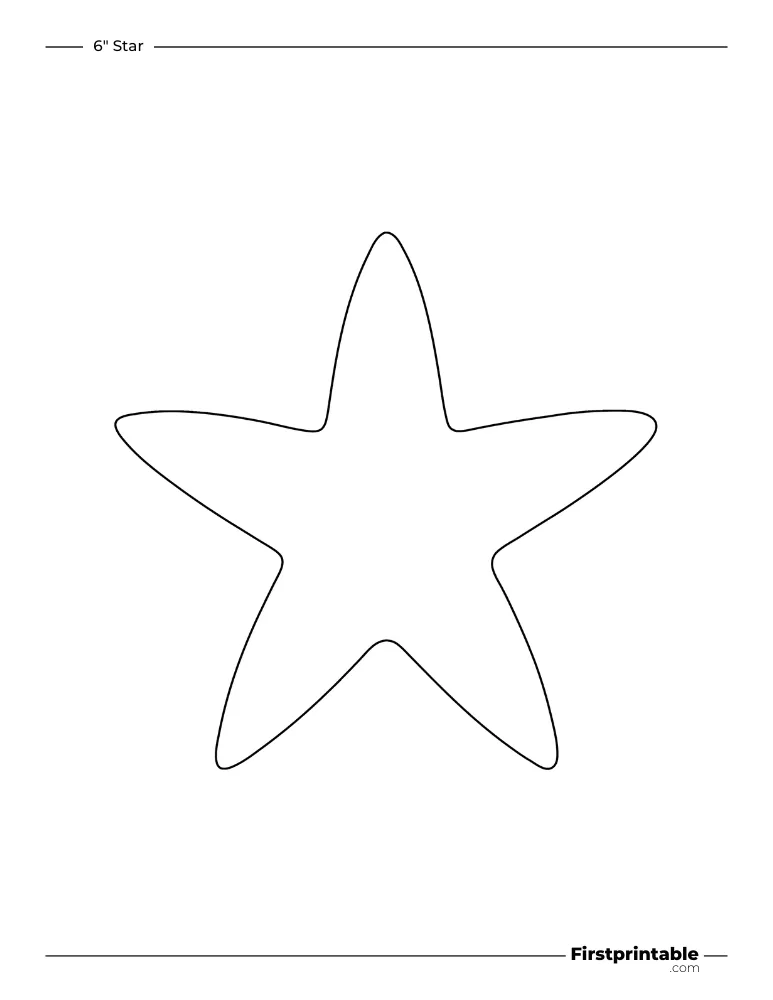 5 pointed - Star Template and Outline - 6 inch