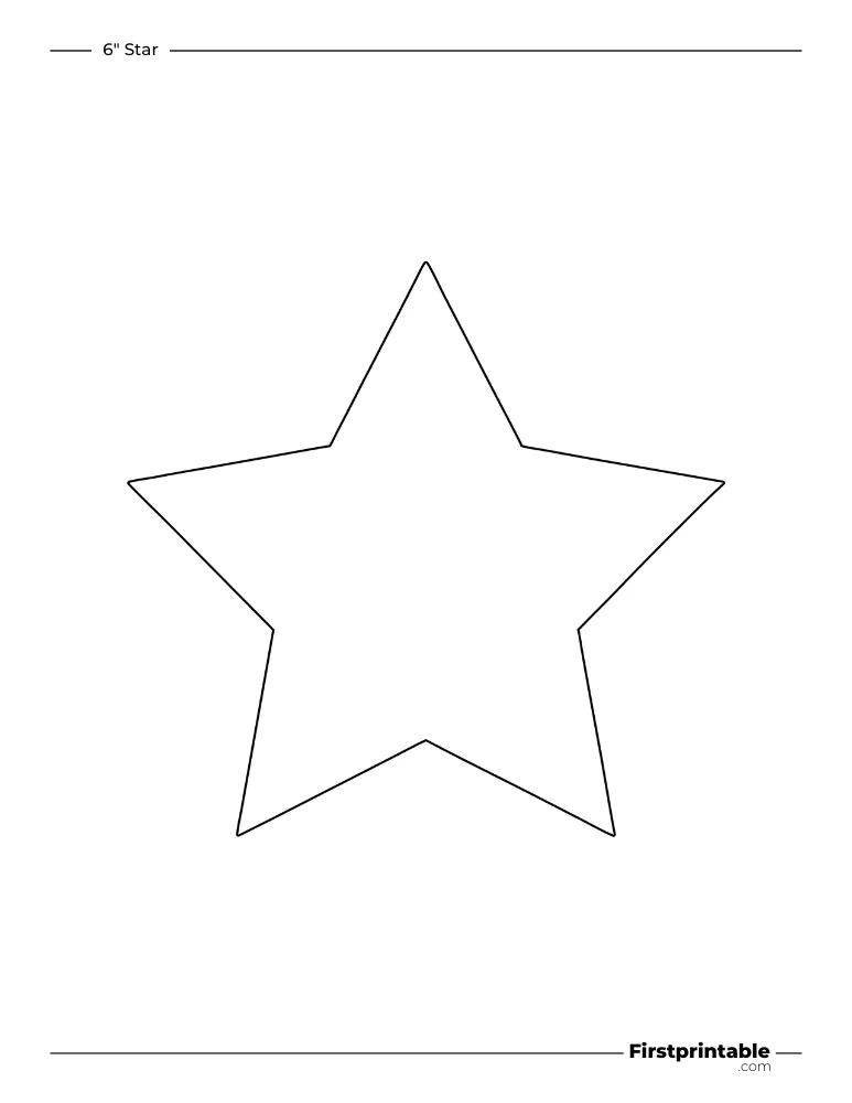 5 pointed - Star Template - 6 inch Outline