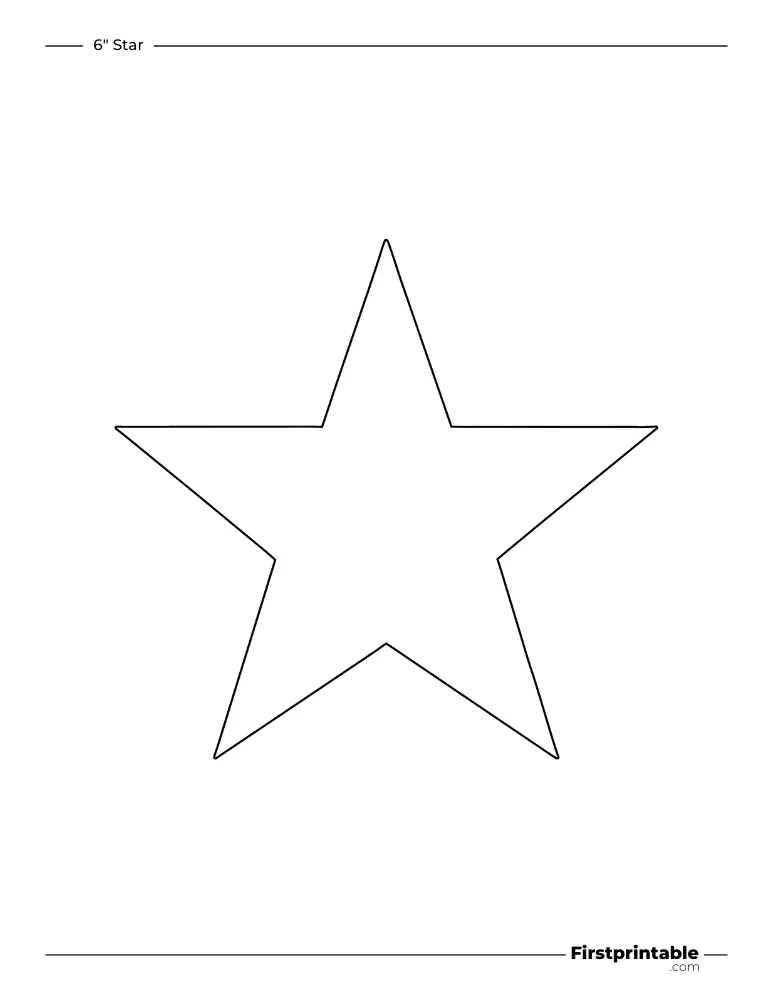 5 pointed - Sharp Star Template - 6 inch Outline