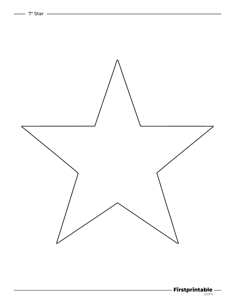 5 pointed - Sharp Star Template - 7 inch Outline
