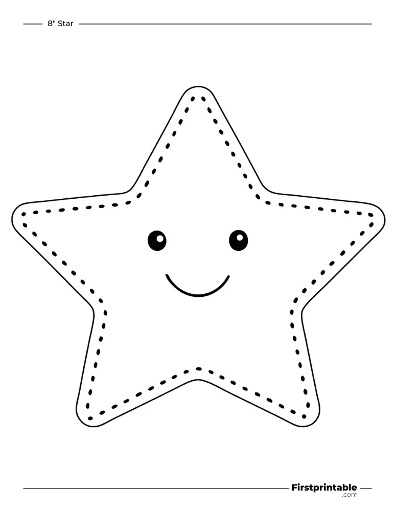 5 pointed - Cute Star Template - 8 inch Outline