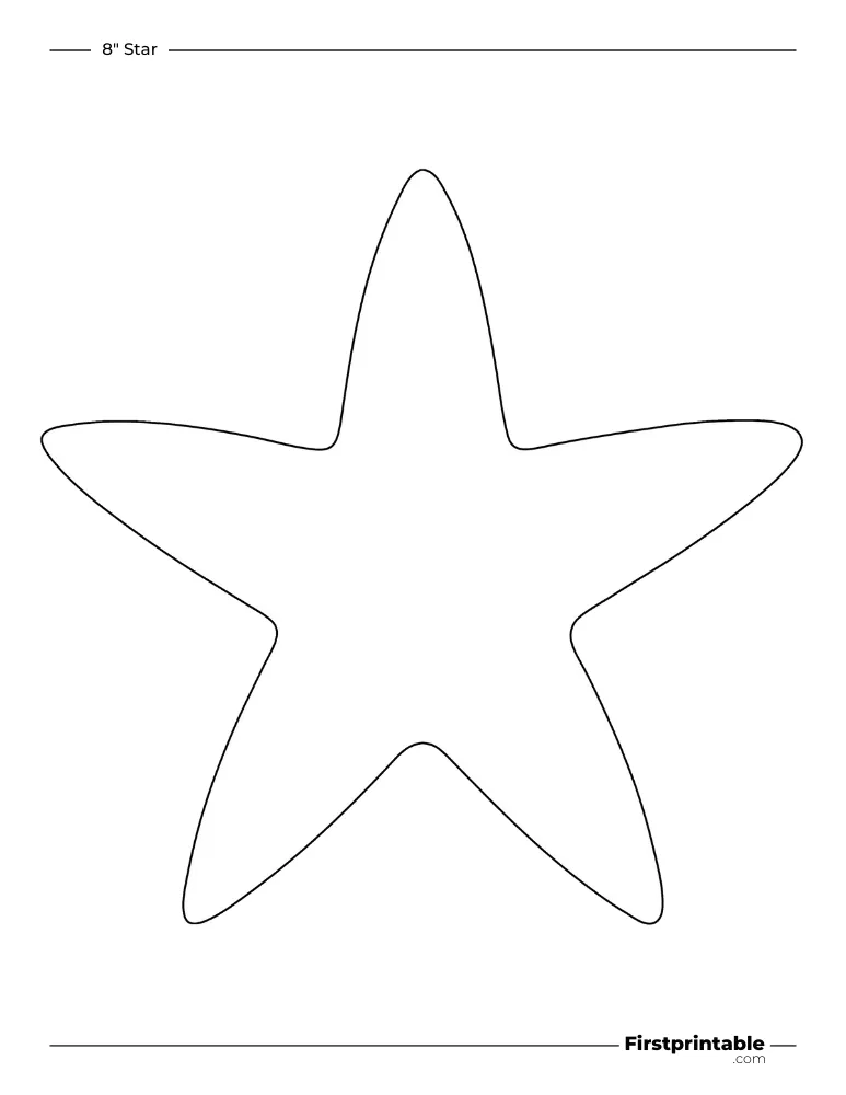 5 pointed - Star Template and Outline - 8 inch