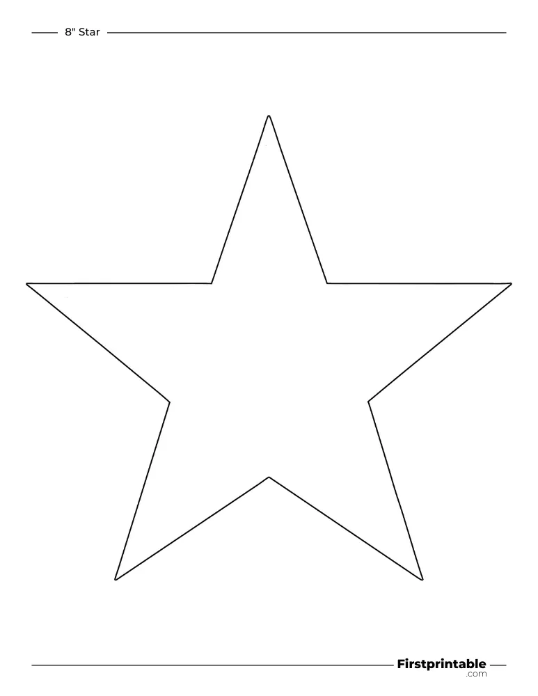 5 pointed - Sharp Star Template - 8 inch Outline