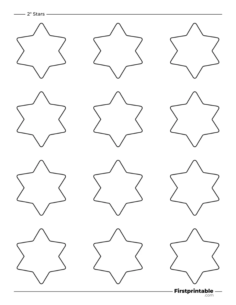 6 pointed - Star Template - 2 inch Rounded Outline