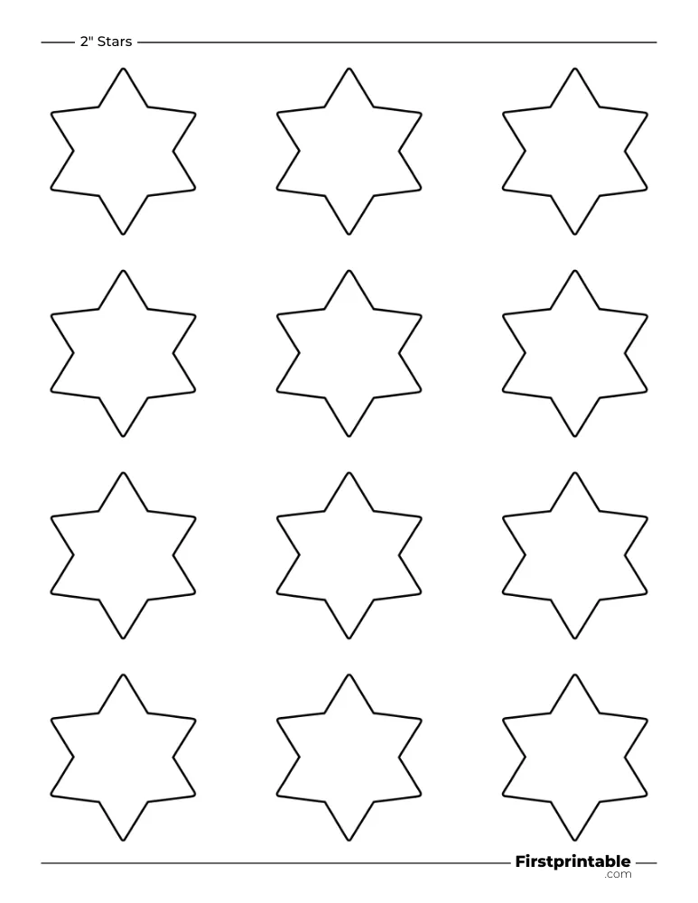 6 pointed - Star Template - 2 inch Sharp Outline
