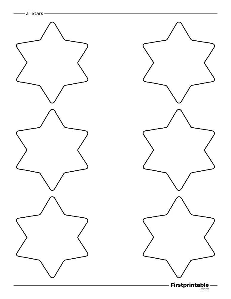 6 pointed - Star Template - 3 inch Rounded Outline
