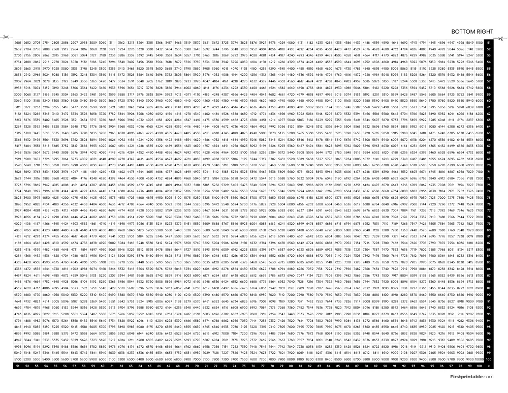 1-100 Multiplication Chart 01 (Bottom Right)