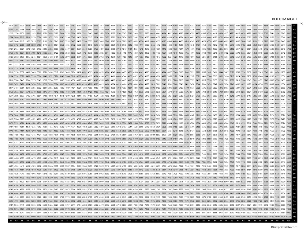 1-100 Multiplication Chart 02 (Bottom Right)