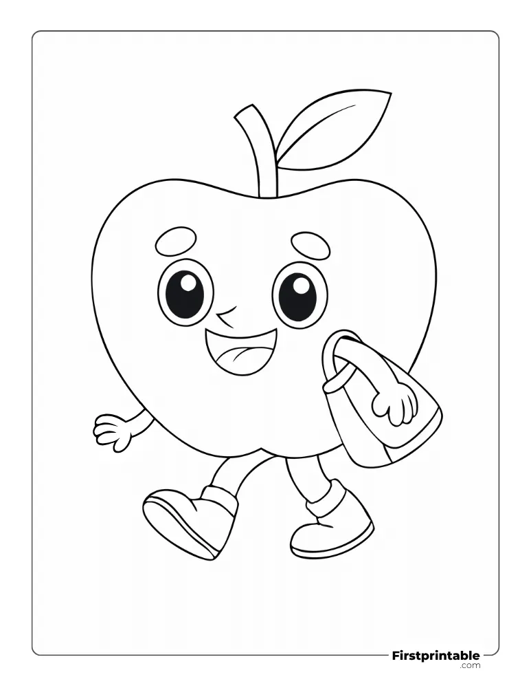 Cartoon Apple Walking - Coloring for Kids