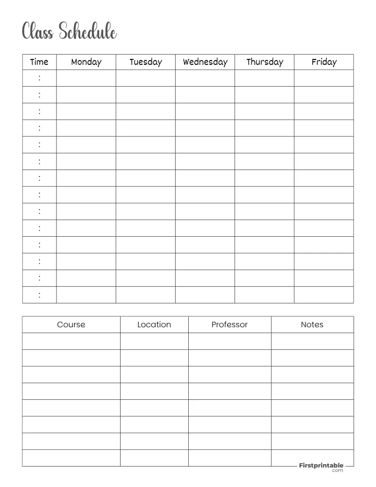Class Schedule Template 04