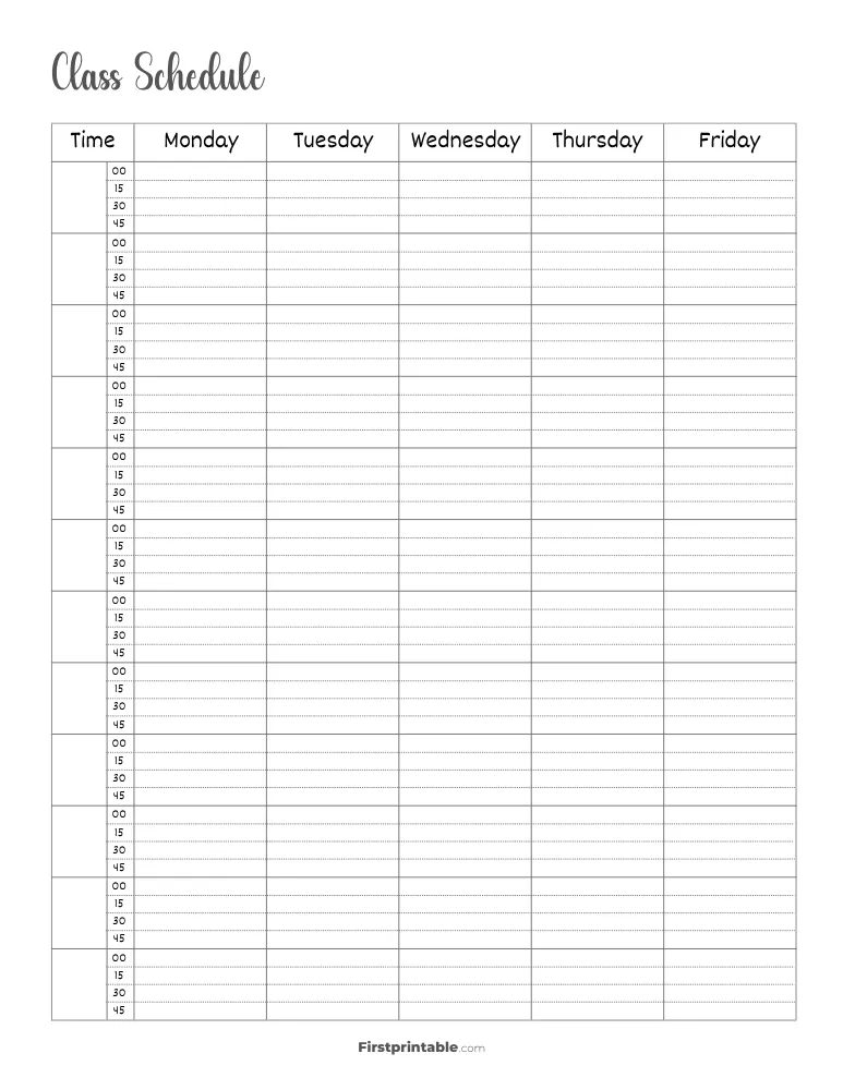 Class Schedule Template 06