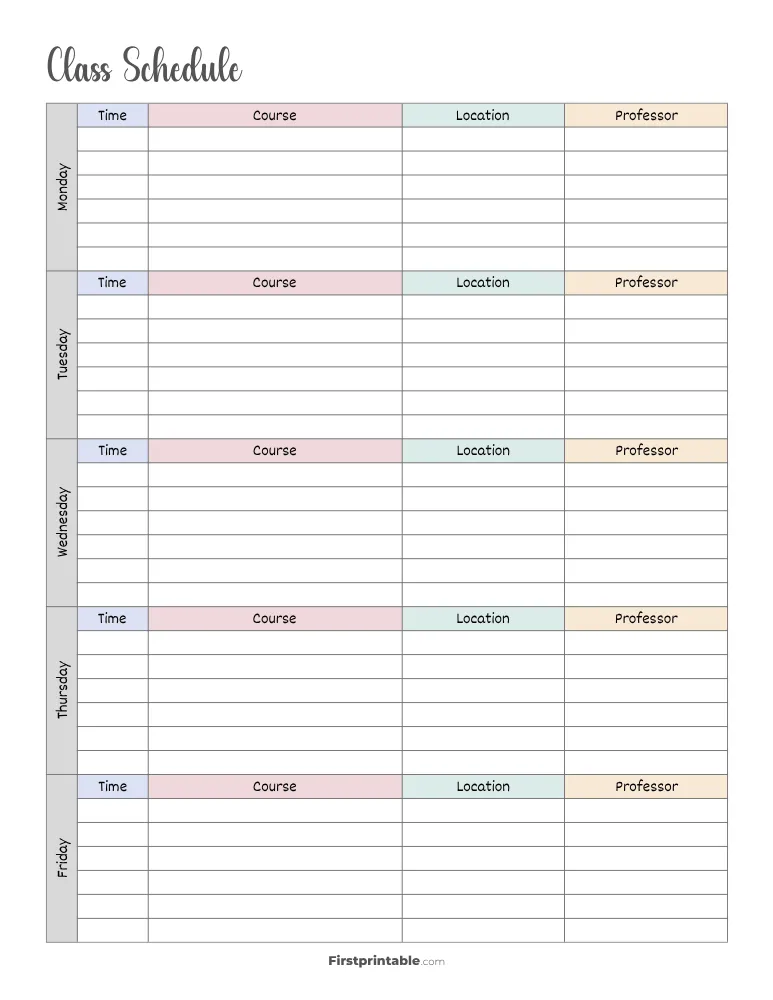 Class Schedule Template 16
