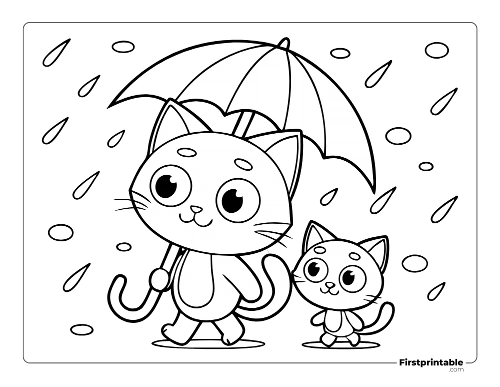 Cute Cat and Kitten Coloring Page for Kids
