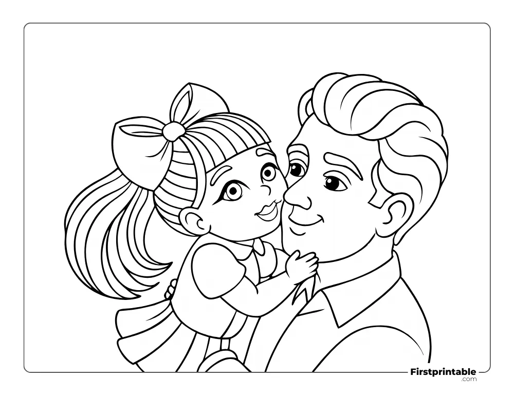 Cute Little Girl and Young Dad Coloring Page