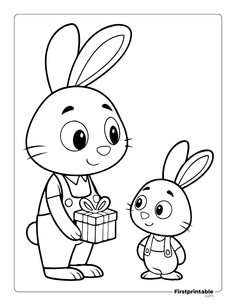 Bunny with Gift Coloring Page