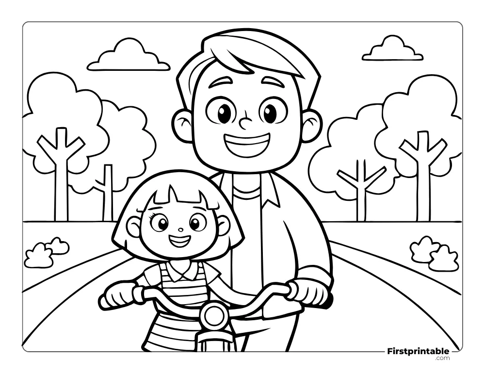 Dad Baby Cycling Coloring Page