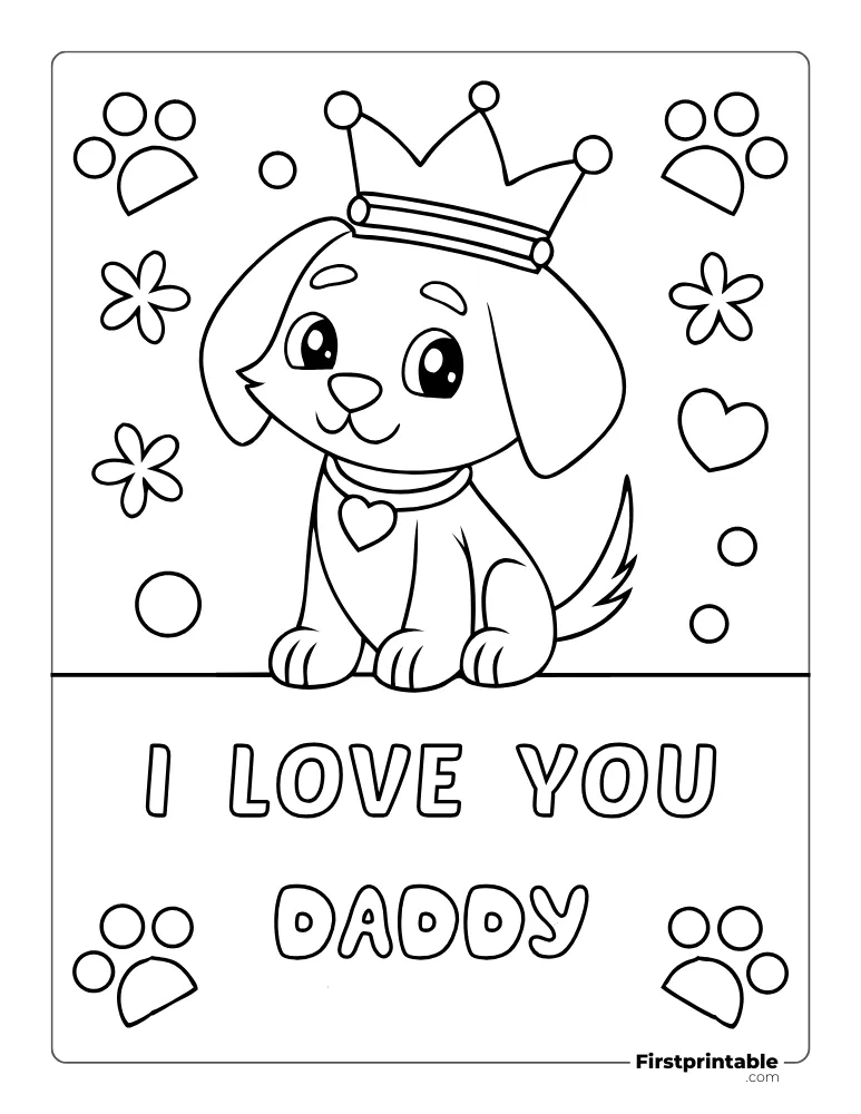 Puppy with Crown - Love You Daddy to Color