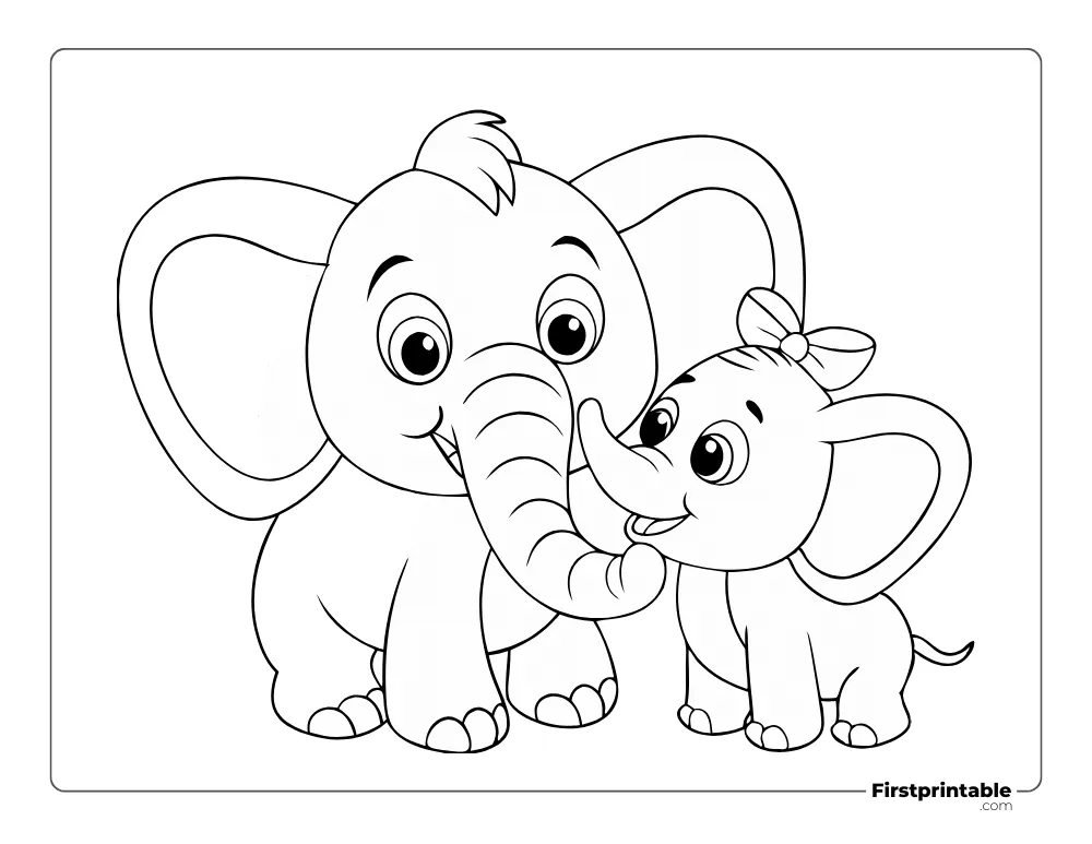 Cute Daddy Elephant and Baby to Color for Kids