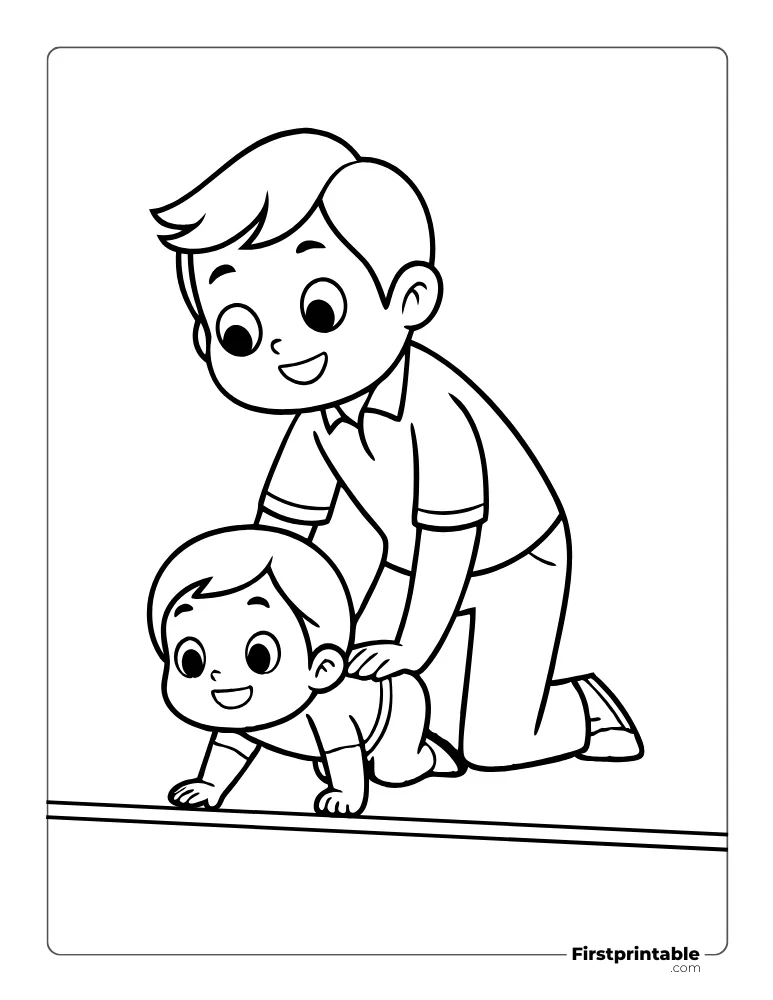 Dad Crawling Baby Coloring Page