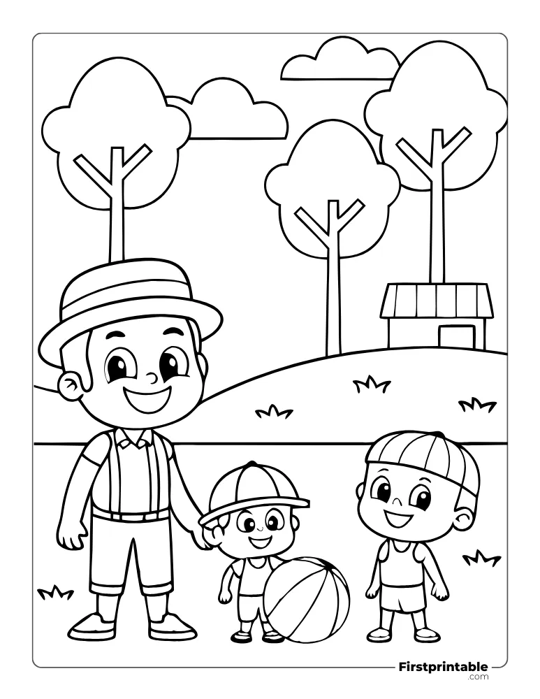 Dad and Kids Playing on Vacation
