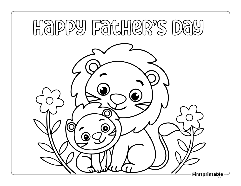 Cartoon Lion and Cub Coloring Sheet