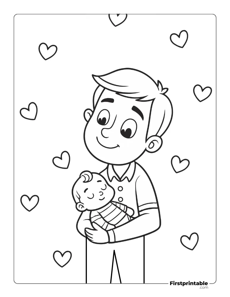 Dad with Newborn Coloring Page 