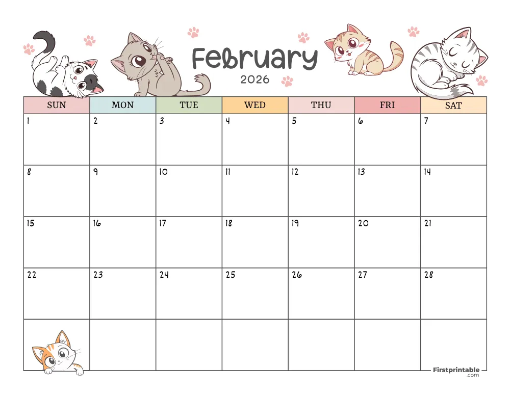 February 2026 Calendar Cat Themed 01