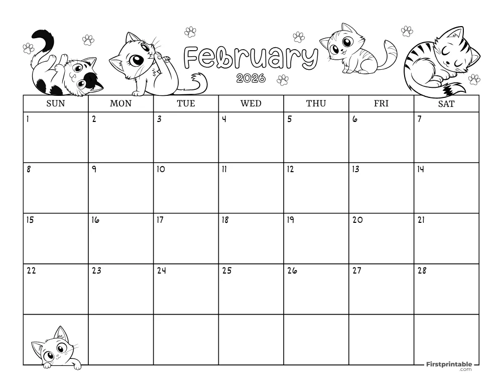 February 2026 Calendar Cat Themed 02