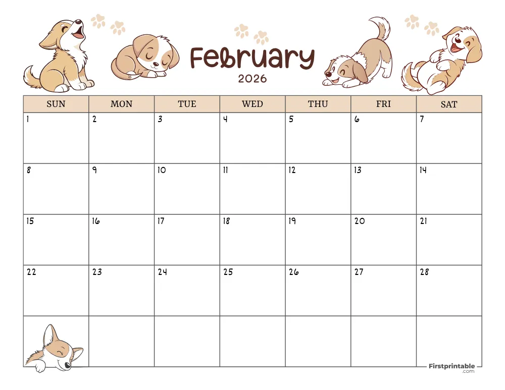 February 2026 Calendar Dog Themed 01