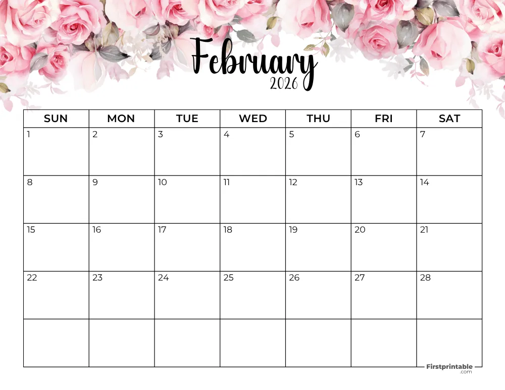 February 2026 Calendar Floral 01