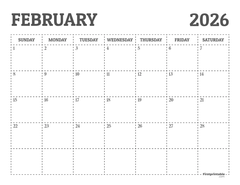 February 2026 Calendar Printable
