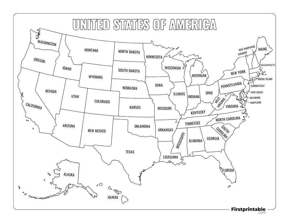 Printable US Map with States Template 01