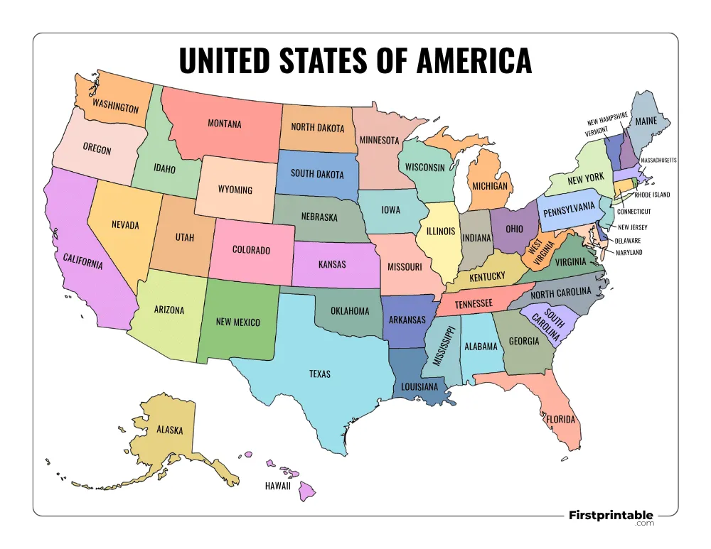 Printable US Map with States Template 02