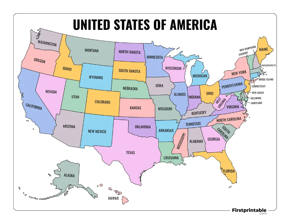 Printable US Map with States Template 03