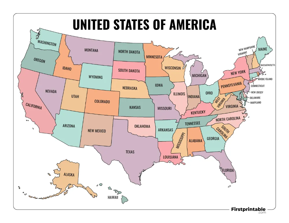 Printable US Map with States Template 04