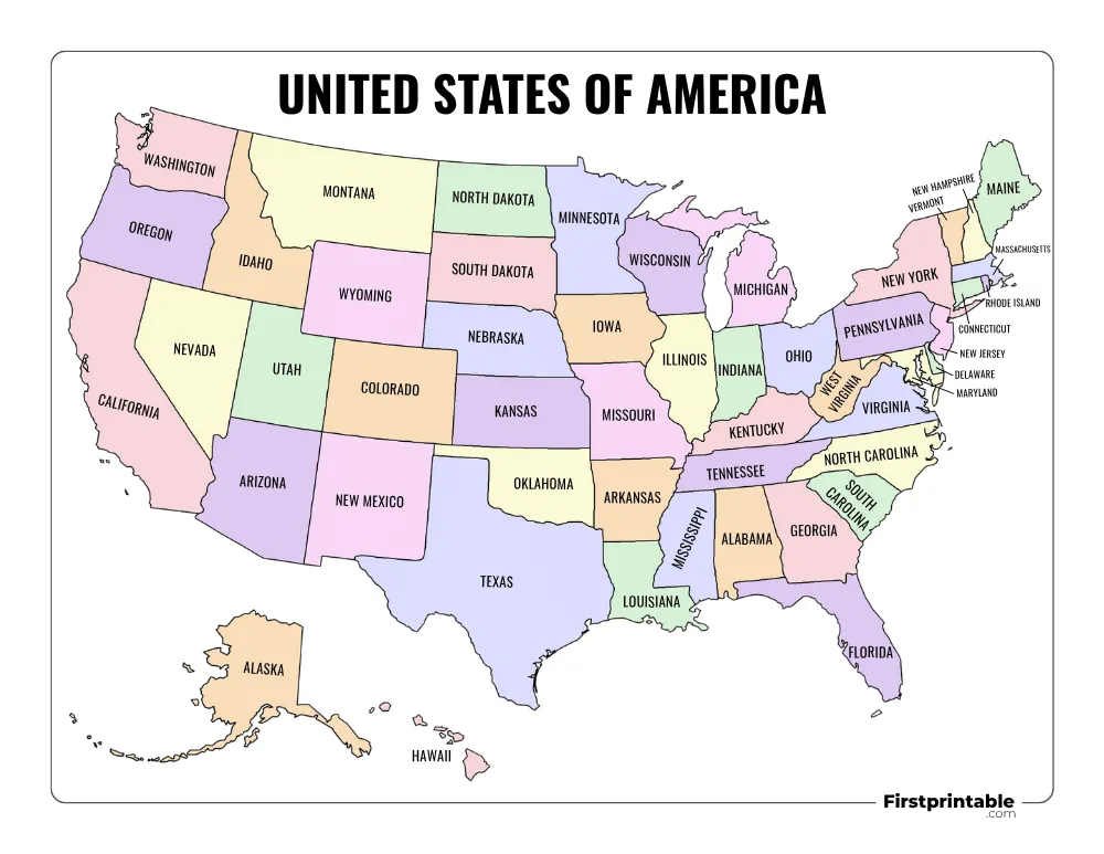Printable US Map with States Template 05