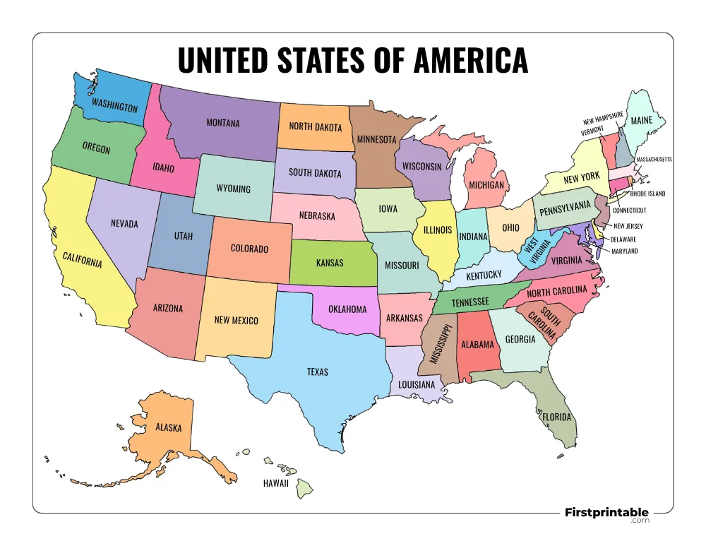 Printable US Map with States Template 06