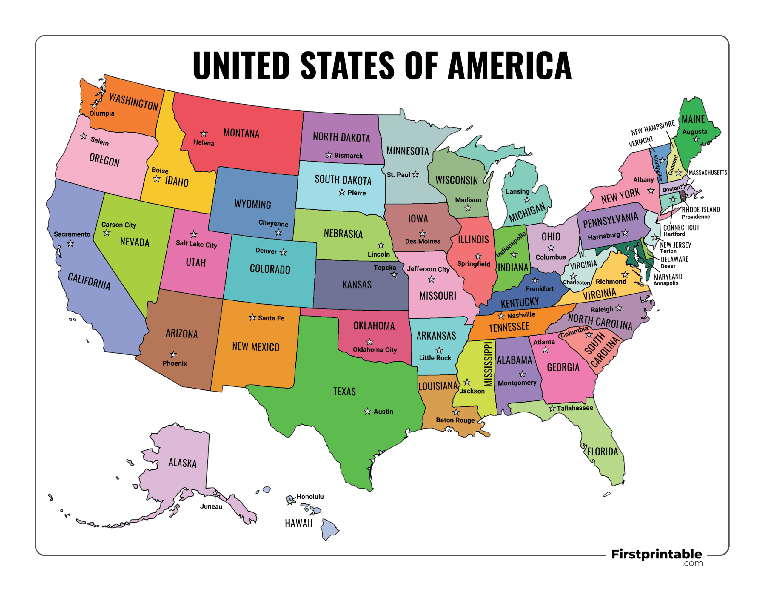 US Map with Capitals Template 07