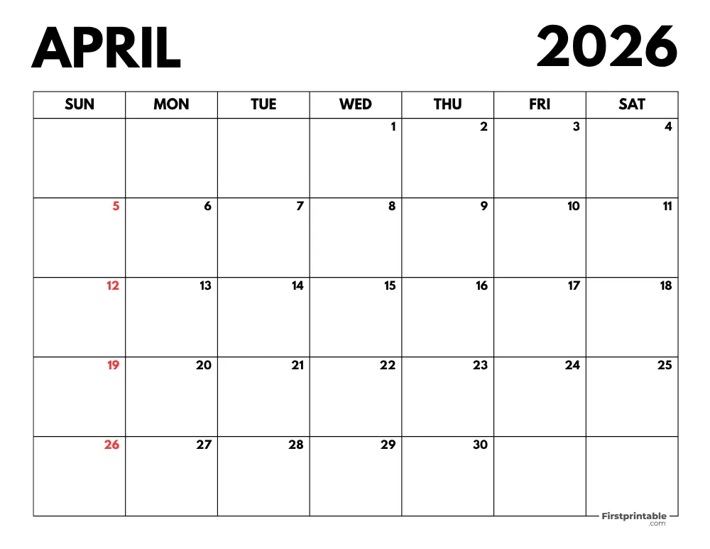 2026 April Calendar