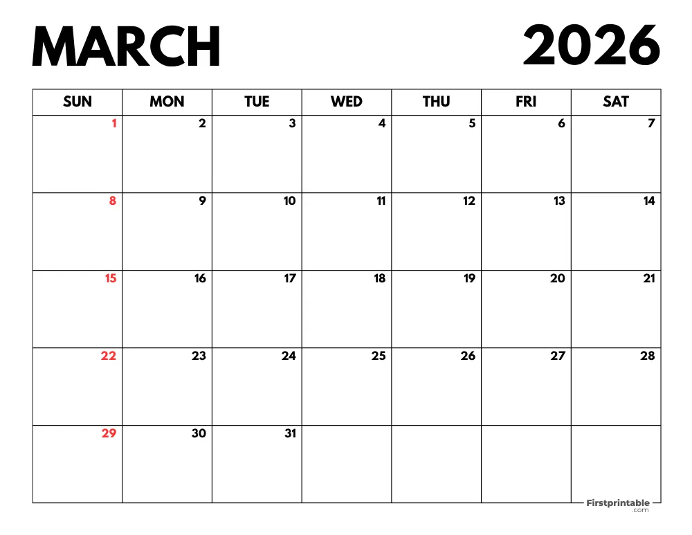 2026 March Calendar